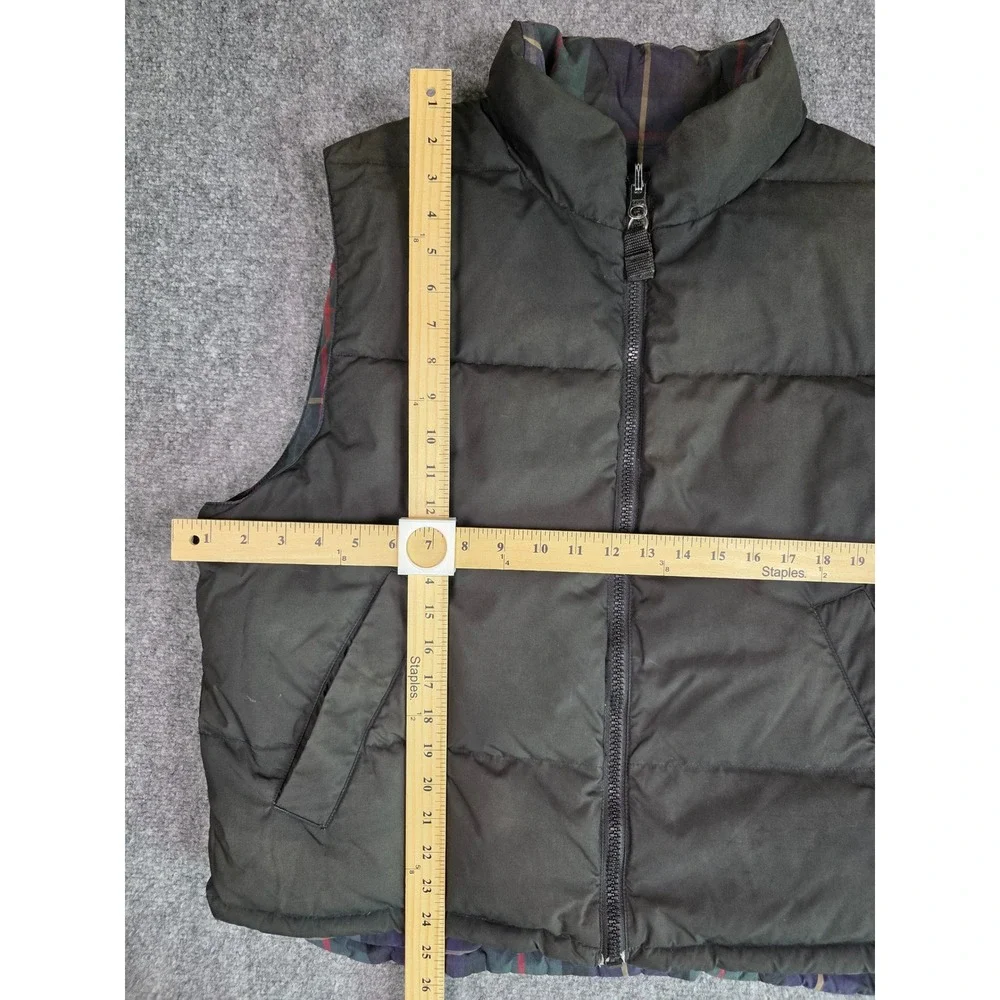 Eddie Bauer Puffer Vest Mens XL Black Plaid Reversible Quilted Full Zip Gilet